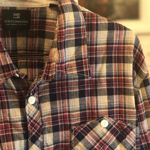 Scotch and Soda Plaid Cotton Linen Blend Shirt
